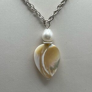 Elegant Pearl and Mother of Pearl Shell Pendant Necklace - Minimalist Glamour